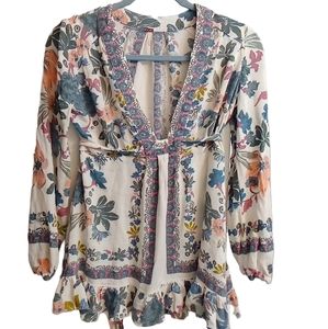 Free people Deep V empire waist boho floral tunic sz. 2/xs